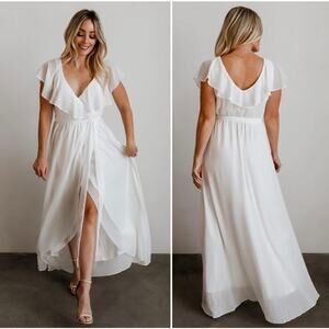 Baltic Born Katya White Ruffle Maxi Dress Chiffon Bridal Size Small